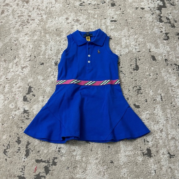 Ralph Lauren Kids Grosgrain-Trim Stretch Mesh Polo Dress Size 2 - Picture 1 of 4